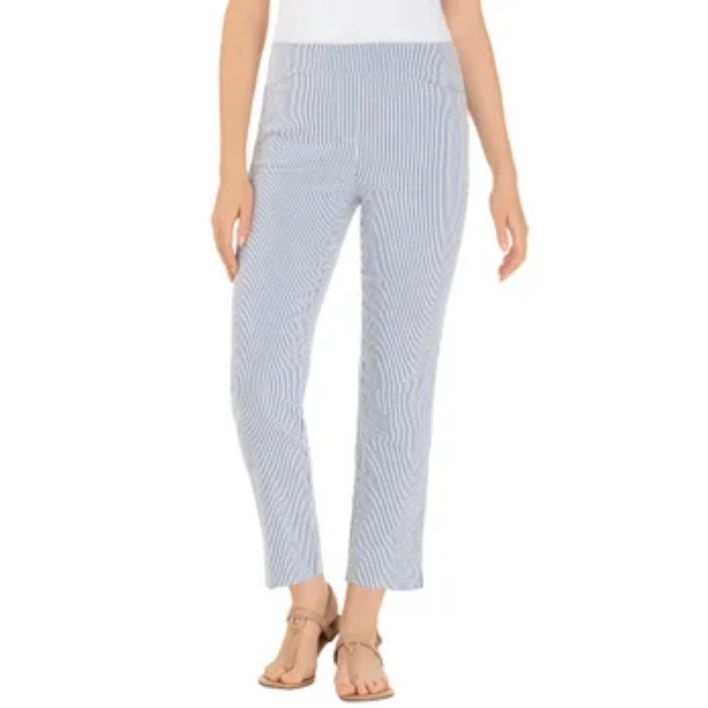 Seersucker Side Zip Striped Pinstripe Ankle Pants size M-L